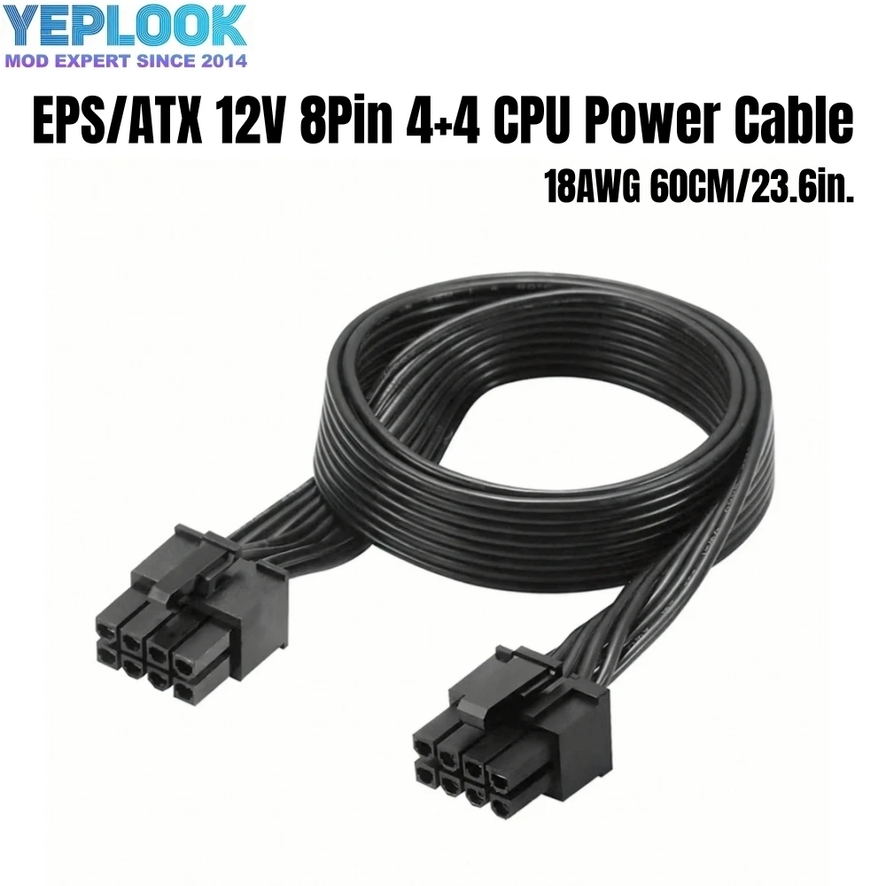 

Кабель питания для процессора EPS/ATX12V 8-контактный на 4+4-контактный для Corsair HX1500i, HX1200i, HX1000i, HX850i, HX750i, HX-i Modular Power, 60 см, 18AWG