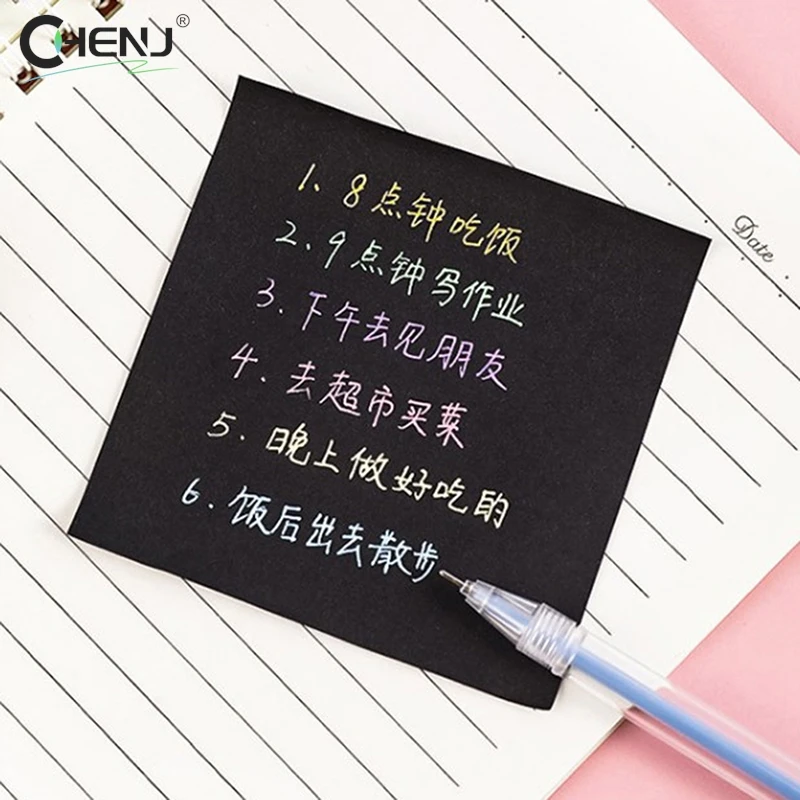 50 Sheets 76*76cm Black Color Sticky Notes Self Adhesive Memo Pad Sticky Paper Bookmark Point Gift Card Creative Stationery