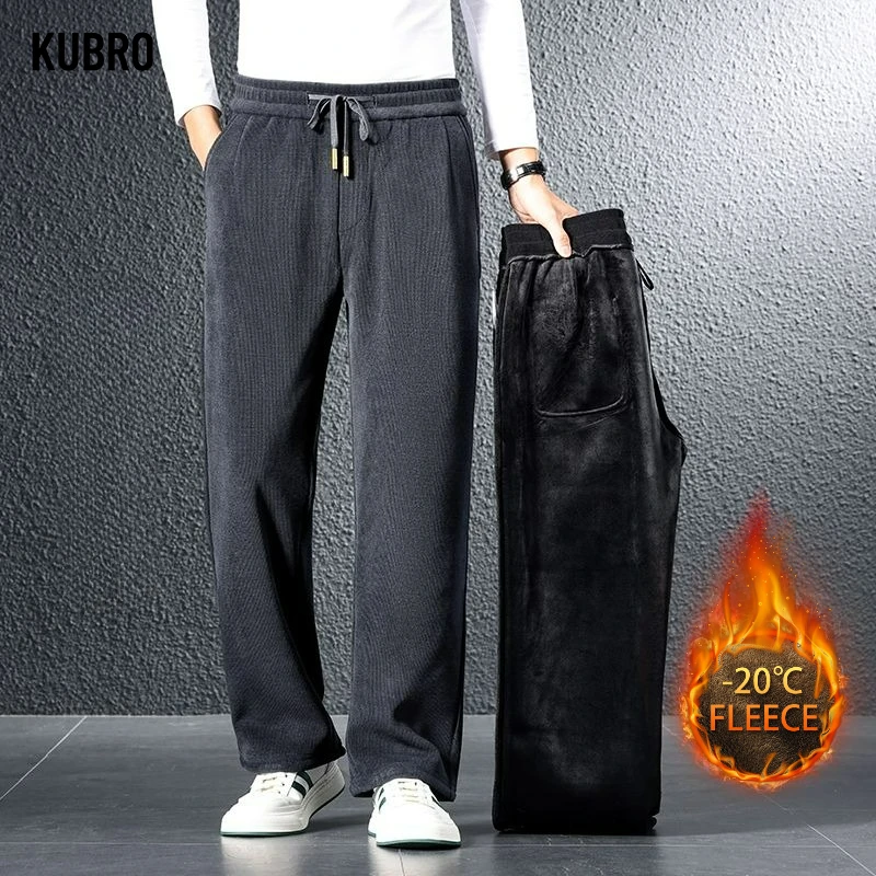 

Men's Winter Fleece Casual Pants Thermal Velvet Elasticity Business Trousers Straight Fashion Korean Thicken Pants High Quality