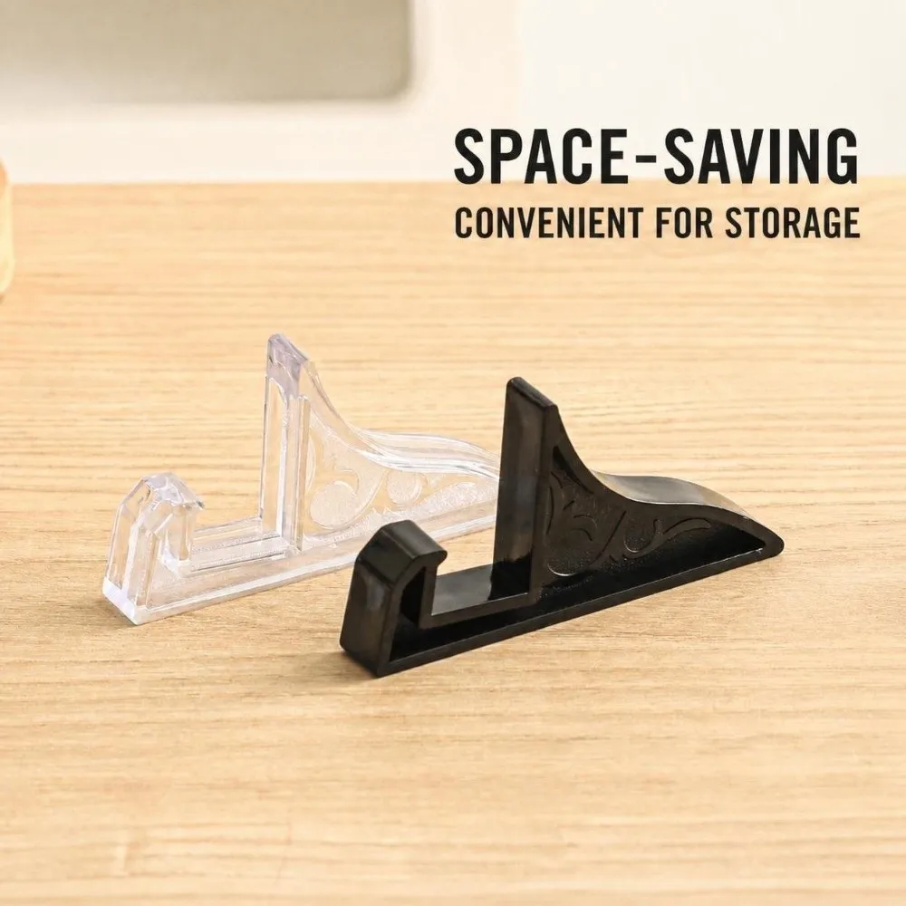 2Pcs Plastic Photo Frame Stand Clear/Black Multi-Purpose Plastic Display Stand Medal Display Rack Mobile Phone Tabletop Display