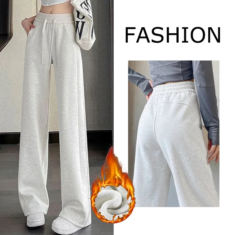 Winter Schnee Warme Dame Casual Dünne Gerade Bein Hosen Weibliche Klassische Feste Plüsch Hosen Mädchen Hohe Taille Thermische Fleece Hosen