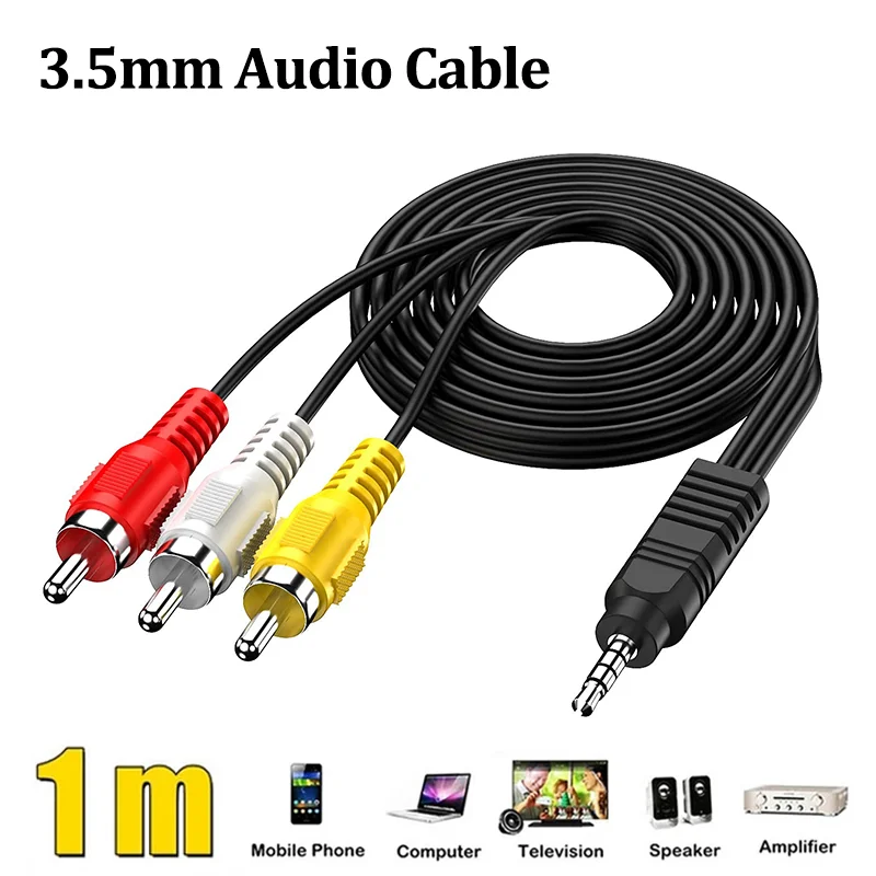 Vention jack 3.5mm a 3 rca cabo 1m macho para macho conector linha aux divisor de áudio para alto-falante pc dvd tv caixa estéreo aux cabo