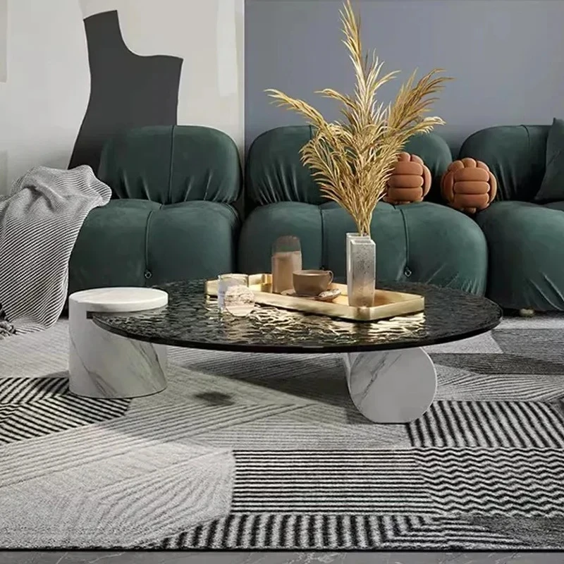 Water Ripple Tempered Glass Coffee Table Marble Modern Italian Minimalist Round Coffee Table