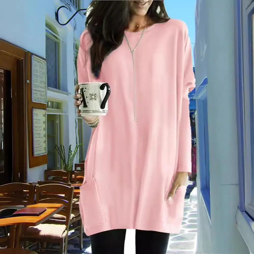 

Women's Long Sve Base irt T-irt Casual Sle ket Design Slim Fit Polyester Fabric Color Top for Autumn