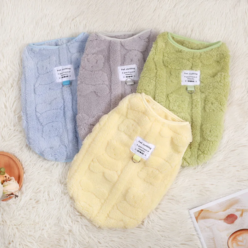 Autumn and Winter Macaron Series Traction Simple Style Solid Color Pet Vest Fluffy Dog Warm Clothes