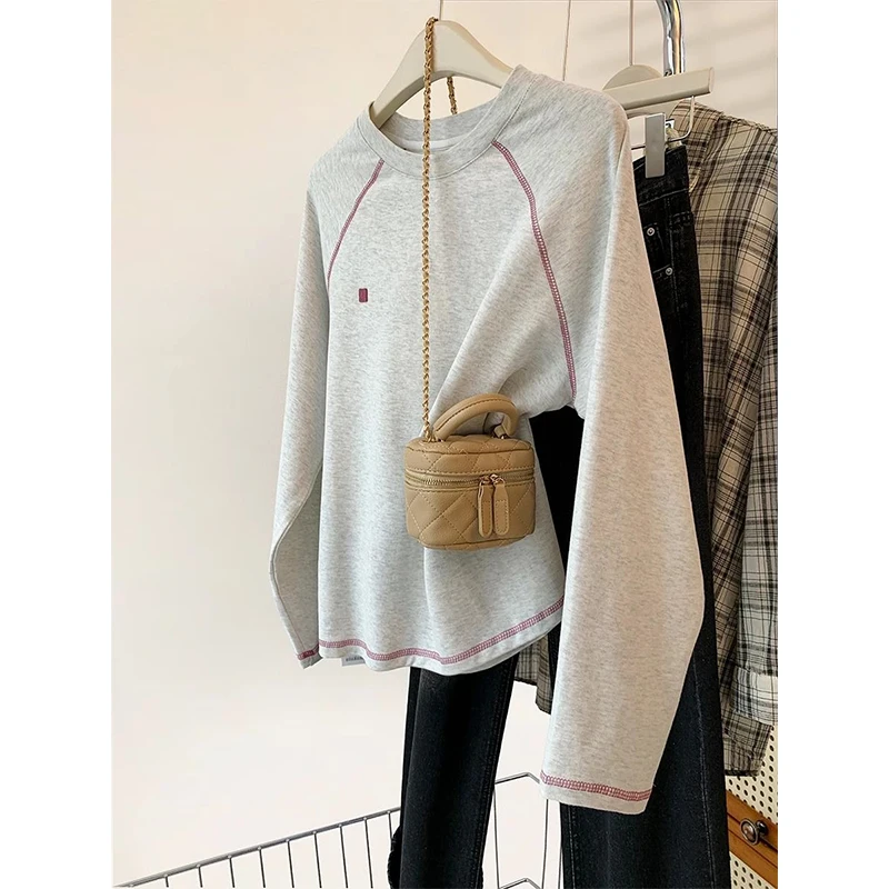 

plus Size 300 Pou Korean Sle Casual Versatile Faion Long Sve round Ne T-irt Loose Women's Spring Autumn Top Trendy