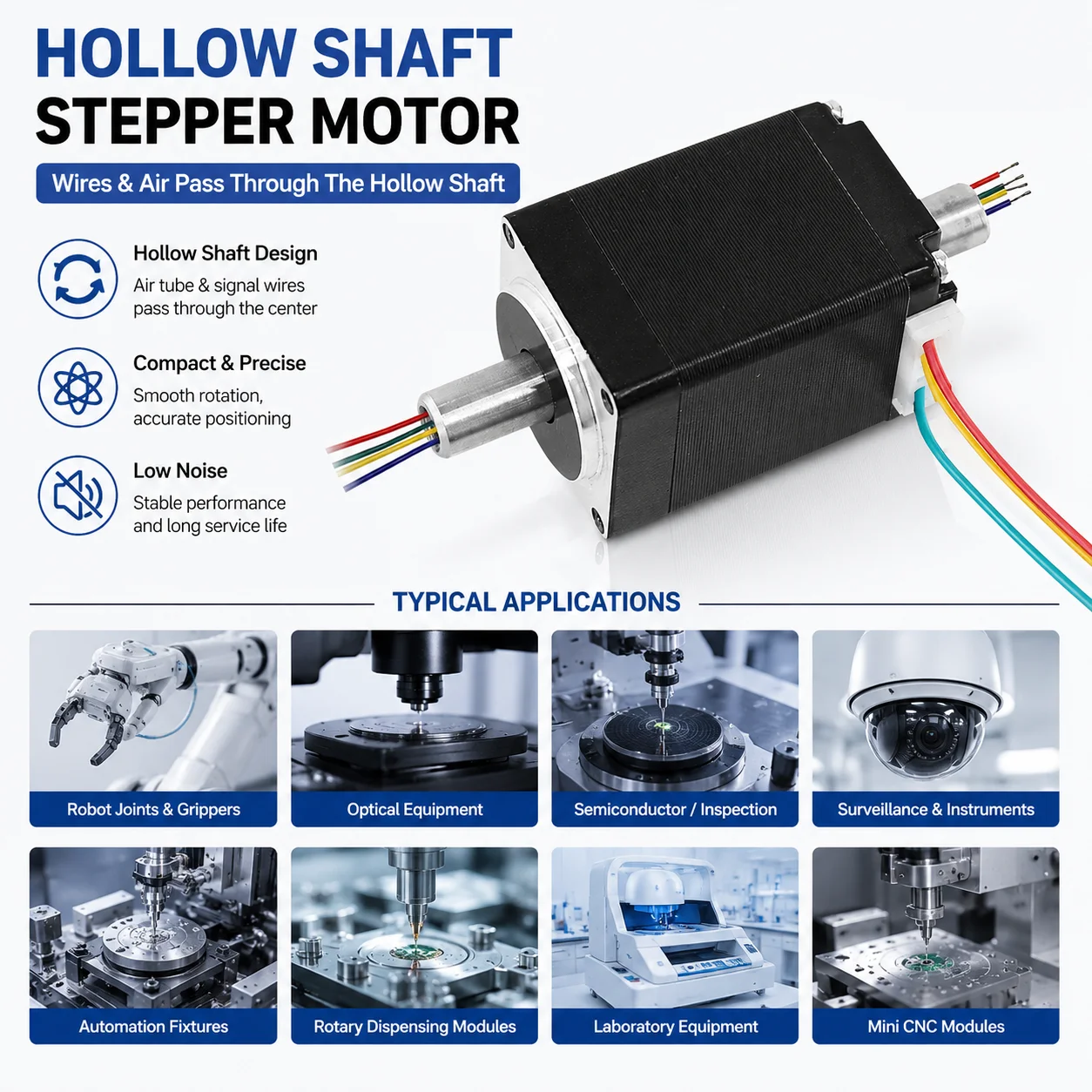 NEMA11 28HK34 28HK40 28HK50 28 Hollow Dual Axis Stepper Motor Vacuum Suction Nozzle Hollow Shaft Suitable For Dispensing Machine