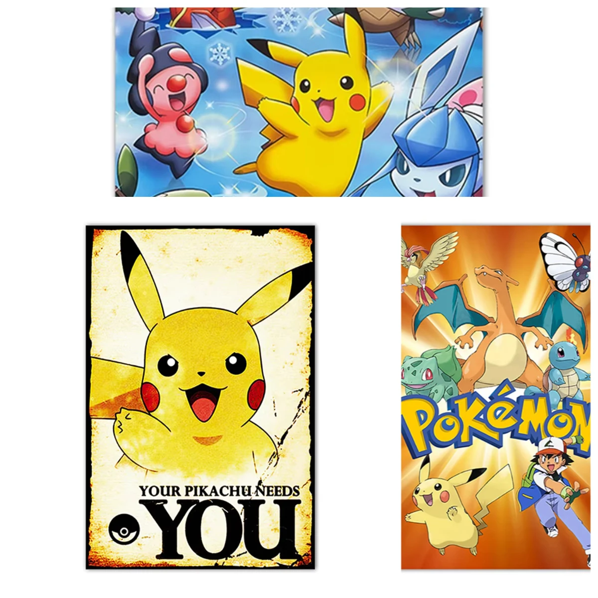 Trueno de la Felicidad — Lienzo abstracto de Pokémon Pikachu, arte sin marco para paredes juveniles