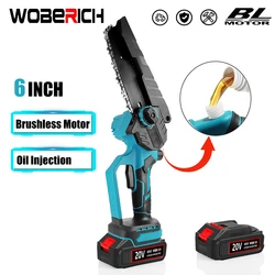 Brushless 6 Inch Cordless Mini Chain Chainsaw Hand Pruning Saw Electric Woodworking Garden Cutting Tools For Makita Battery