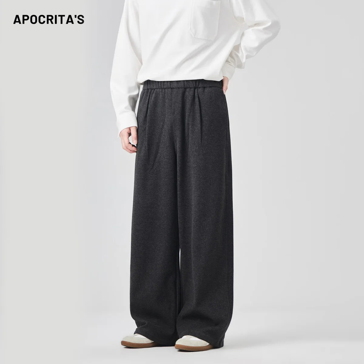 

Men's Casual Wide Leg Pants Anti-Wrinkle Woolen Trousers Loose Fit Autumn Winter Versatile Drapey Style Youth Sexy Fashion