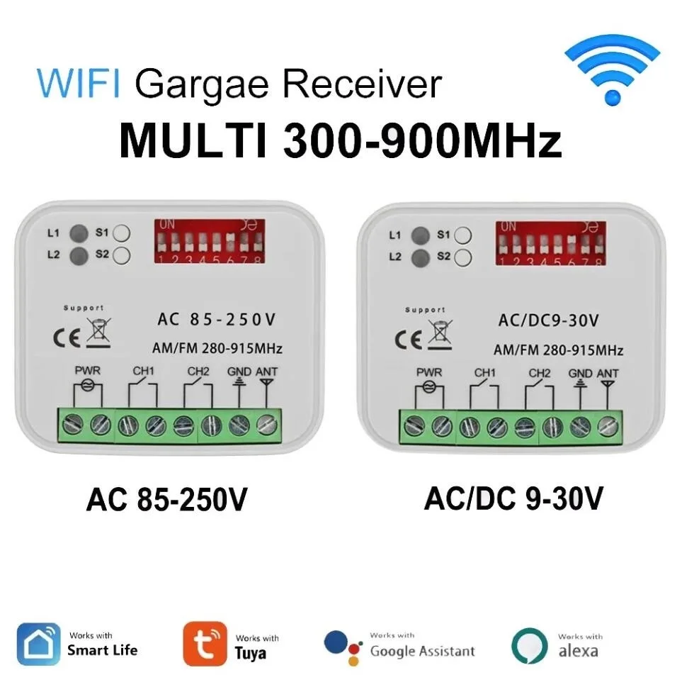For Garage 300 a 868 MHz Tuya WIFI Receiver 433MHz Gate Switch Controller AC DC 9-30V 85-250V Garage Door Smart Switch Module