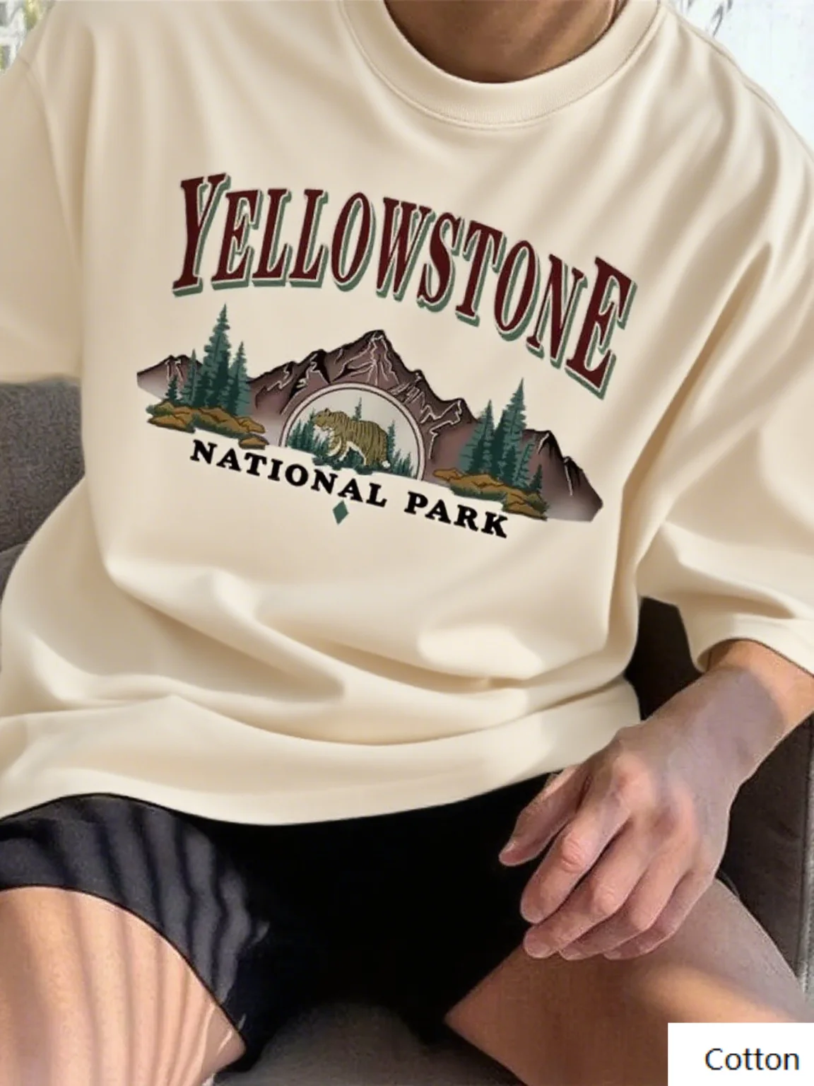

Cotton T Shirt Yellowstone National Park Motif for Nature Lovers Trendy Printed Brand Pure Cotton T-shirt Short Sleeve Unisex