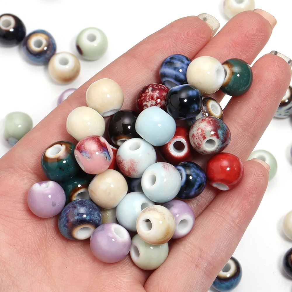 10Pcs 10mm Round Ceramic Beads Handmade Porcelain Beads Bracelet Ceramic Round Beads for Jewelry Making Accessories