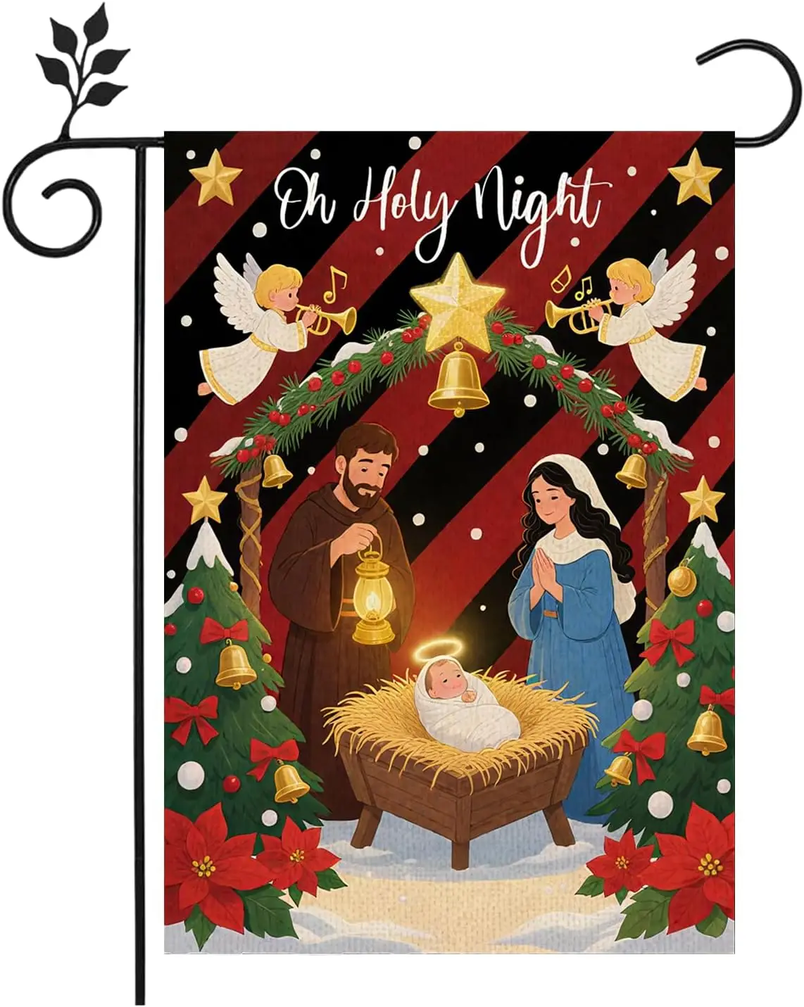 Nativity Christ Oh Holy Night Christmas Garden Flag 12 x 18 Inch Double Sided Burlap Jesus Religious Yard Flags for Xmas Win kkz