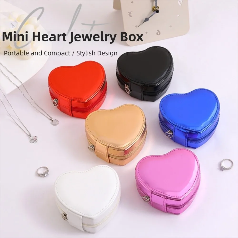 

Velvet Travel Jewelry Organizer Box Soft Lining Anti-Scratch Jewelry Storage Boxes Heart-shaped PU Leather