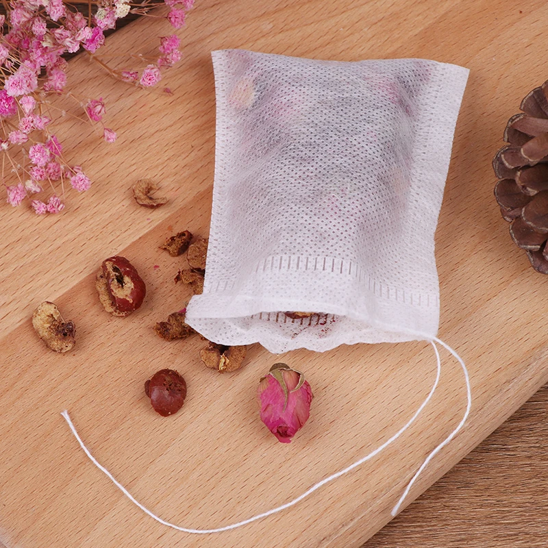 100 buah/lot kantong teh Infuser dengan tali menyembuhkan segel 7x9cm tas Filter Sachet