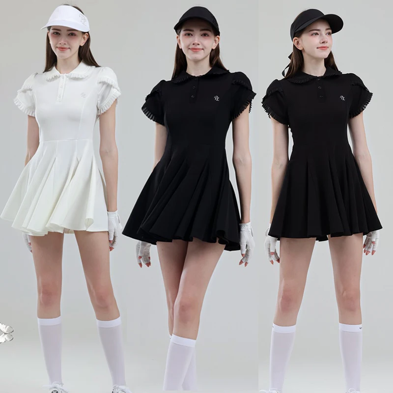 PL Women Tracksuit Summer Sports Dresses with Shorts POLO Shirt Dresses Golf Wear Lady Short Sleeve Tennis Skirts Ruffle Design
