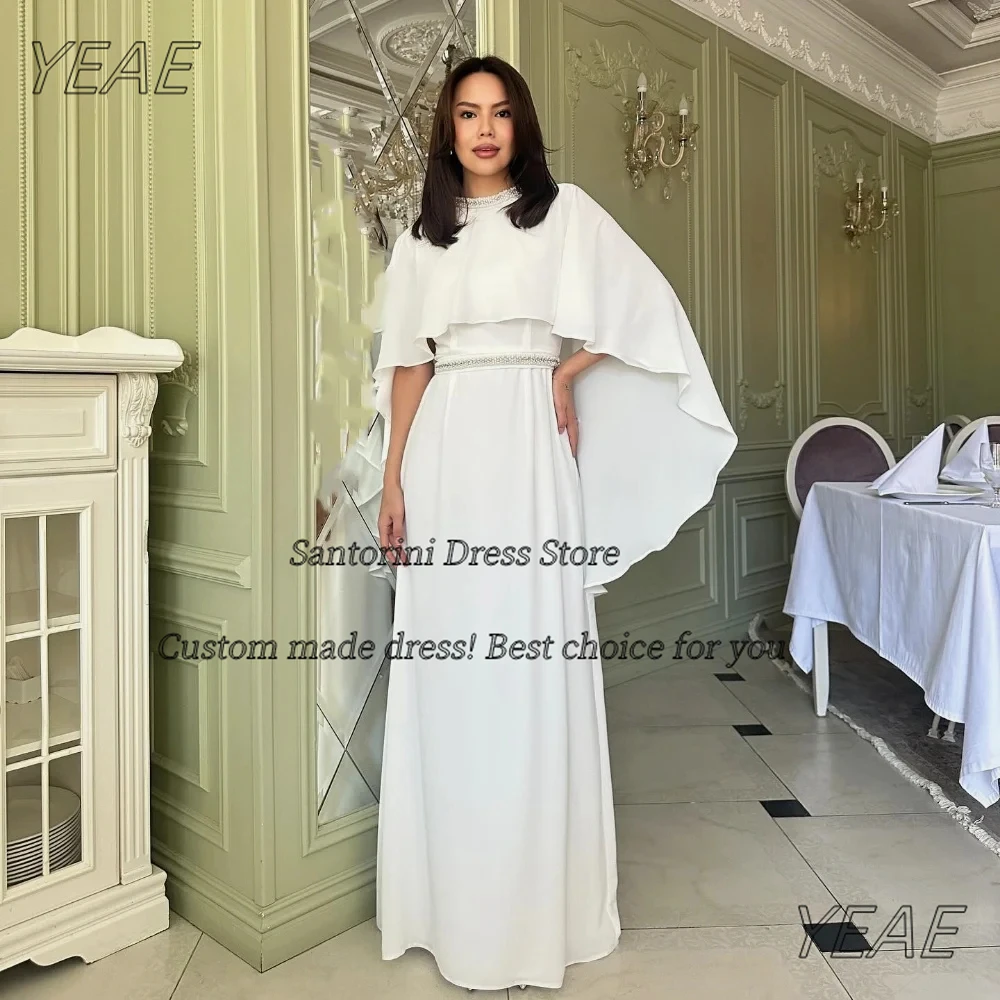 

Santorini Customized Saudi Arabia Women Wear Shawls Beaded Prom Dresses Zipper Back Floor Length Evening Party Gowns