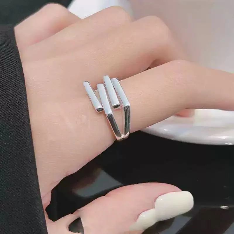 925 Sterling Silver Rings For Women Simple Vintage Handmade Adjustable Finger Interline Ring Fashion Band Female Bijoux Gift