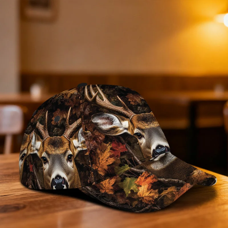 Deer in Autumn Leaves Print Duckbill Cap Adjustable Snapback Hat Suitable for Travel Daily Wear Lightweight Outdoor Cap