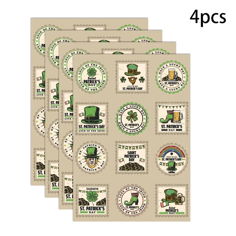 4 Sheets St. Patrick's Day Label Stickers DIY Party Envelope Gift Decoration Sealing Sticker Stationery