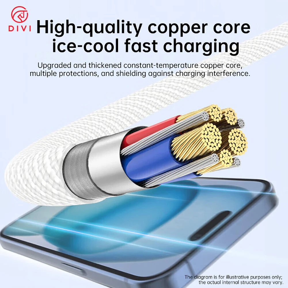 DIVI USB C Cable PD60W Fast Charge Cable for iPhone 17 16 15 Samsung S25 S24 iPad MacBook Air Xiaomi Fast charging Data Cable - náhled 5