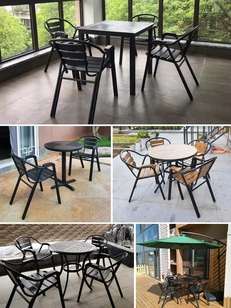 Outdoor Tables and Chairs Courtyard Combination Set Waterproof and Sunscreen Outdoor Stand Plastic Wood Tables and Chairs