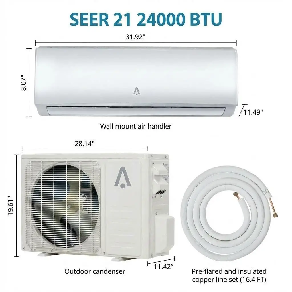 Mini Split Air Conditioner Heat Pump, 24000BTU 7-in-1 AC Inverter Unit 208-230V Alexa & Wifi 21 SEER2 Up to 1500 Sq.ft, Custom