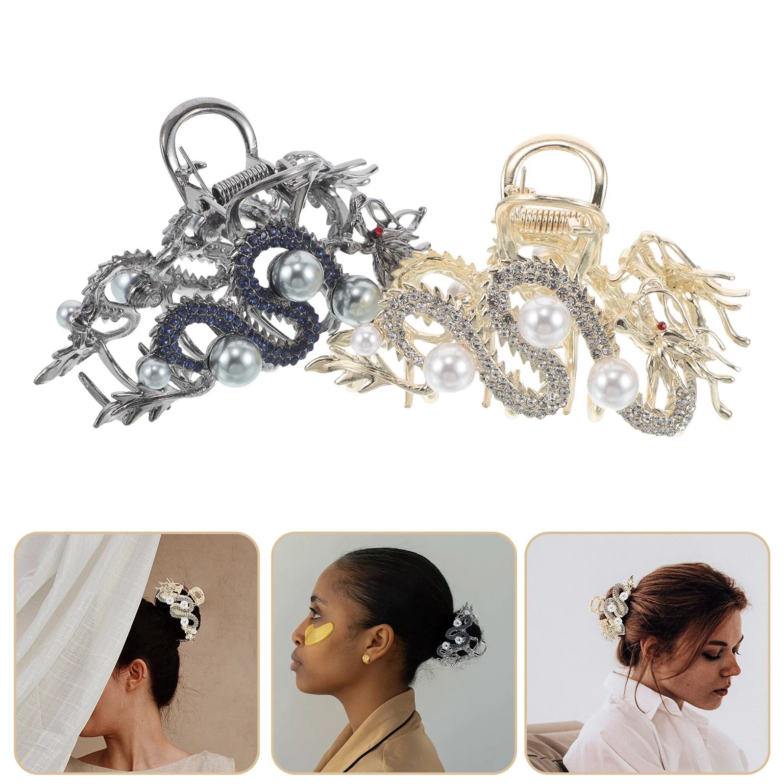 

2Pcs Dragon Hair Claw Clips Metal Chinese Style Hair Accessories Secure Hold Half Up Hairstyling Nonslip Hairpins