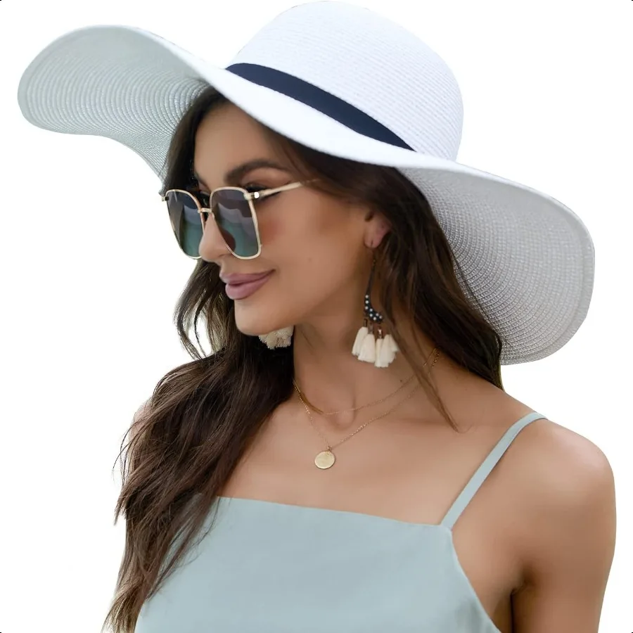 

Naivlizer Women Wide Brim Sun Hat UPF50 Straw Summer Hat Floppy Beach Hat RollUp