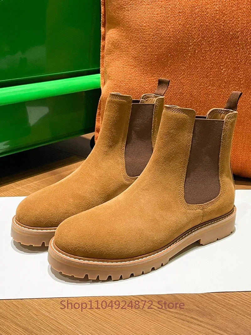 

Chelsea Boots Men's High Top British Style Genuine Leather Casual Business Formal Work Shoes Male Motorcycle Boots Brown