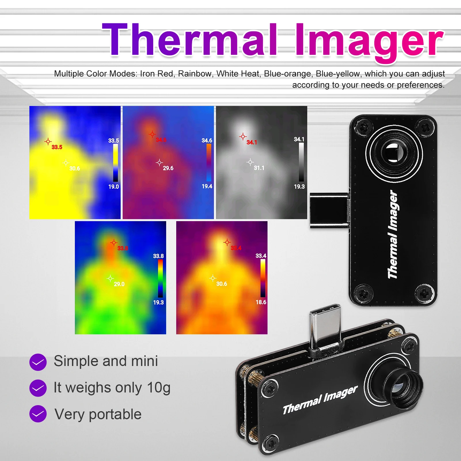 Type-C USB Mini Infrared Thermal Imager -20℃~1000℃ Tempreature Measuring Meter For OTG APP Control Multifunction Thermodetector