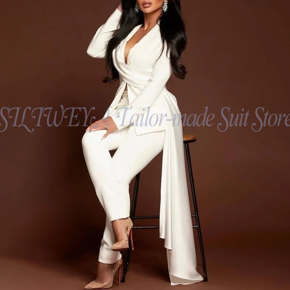 

White Pants Suit Woman Luxury 2 Pieces Jacket Pants Smart Casual Office Lady Chic Outfits High Quality Female Blazer Sets