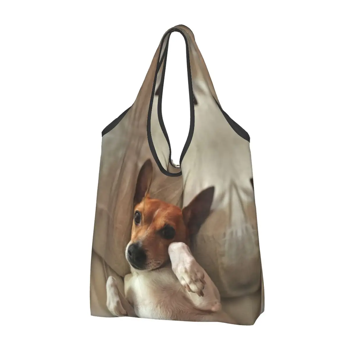 Custom Cute Printed Funny Jack Russell Terrier Meme Shopping Tote Bag Portable Shopper Shoulder Dog Lover Handbag