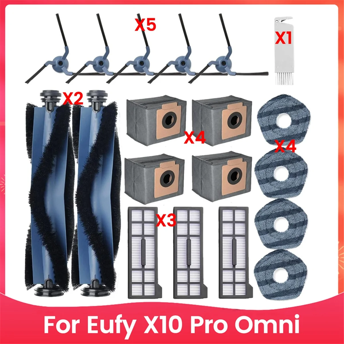 

Hot sale 19PCS Replacement Accessories for X10 Pro Omni Vacuum Cleaner Parts Roller Side Brush Filter Mop Pads Dust Bags