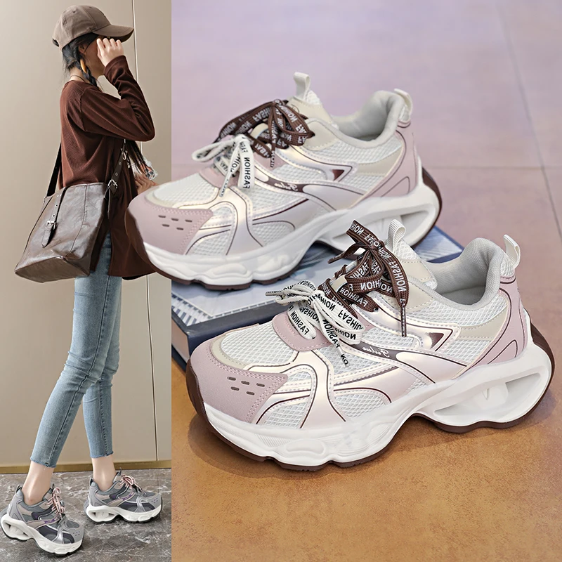 

2026 Spring Women's Chunky Sneakers | Breathable Non-Slip Thick-Soled Height-Increasing Colorblock Casual Sports Shoes