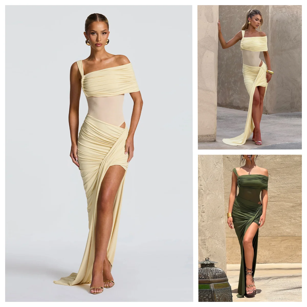 

Комплект из 2 предметов, плиссированное тонкое облегающее платье, женское мини-платье на одно плечо, осеннее платье 2025 года для женщин, модная одежда без рукавов с открытой спиной