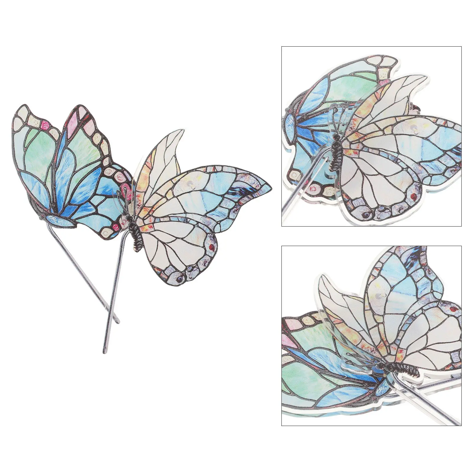 2Pcs Butterfly Suncatcher Garden Plant Markers Acrylic Rainbow Butterfly Stakes Flower Pot Decor Indoor Outdoor Balcony Patio