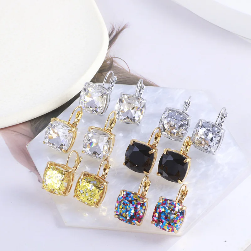 

Classic High Quality Multicolor Geometric Sparkling Sequins, Simple Gold-plated, Fashionable Square Candy Resin Dangle Earrings