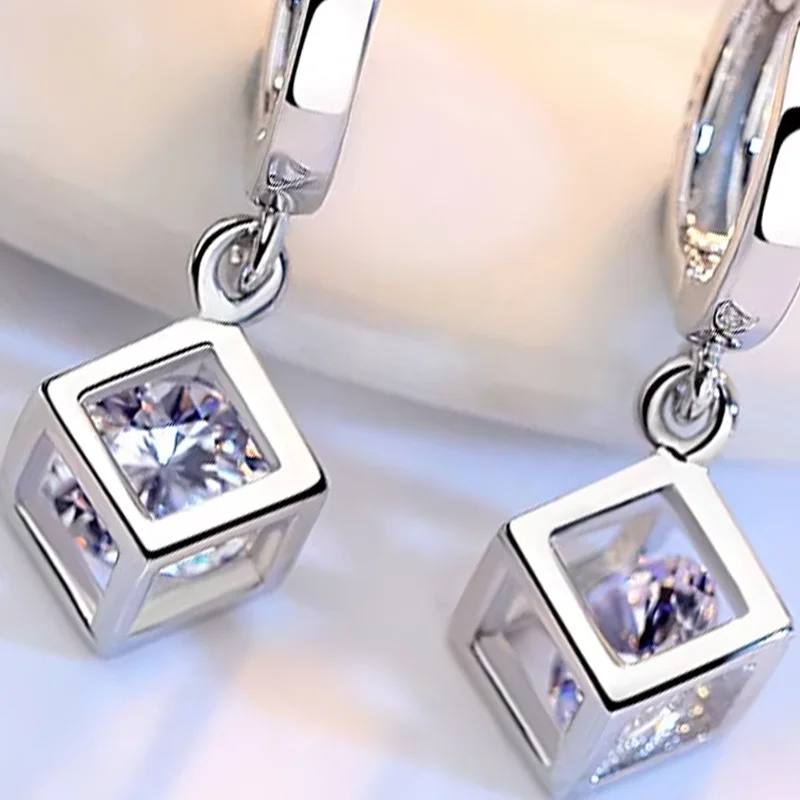 925 Sterling Silver Earrings Jewelry High Quality New Retro Simple Hollow Square Super Flash Zircon Earrings Hot Sale 2026