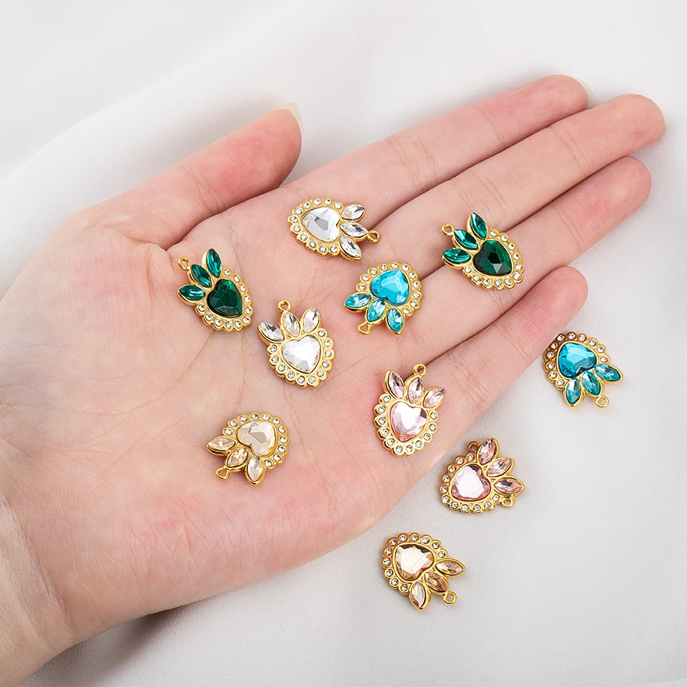 1p Corona in acciaio inossidabile Top a forma di cuore Ciondolo in pietra principale Retro Light Ciondolo in stile di lusso Collana fai da te Orecchini Gioielli