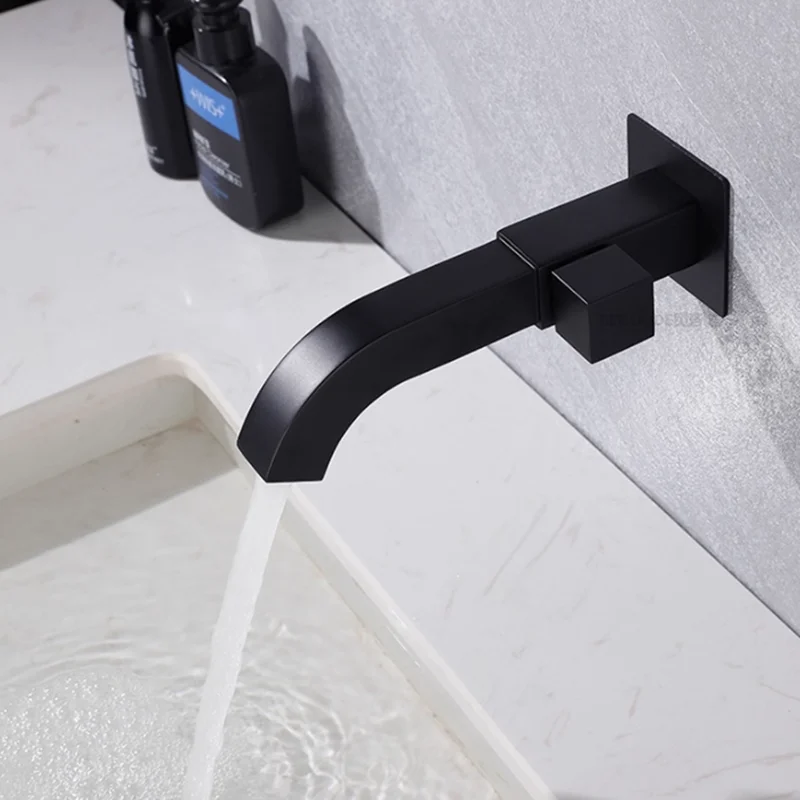 

brushed gray Tap In Wall Basin brass Faucet brushed Gold Black Chrome Wall Mounted Basin Spout Lavatory