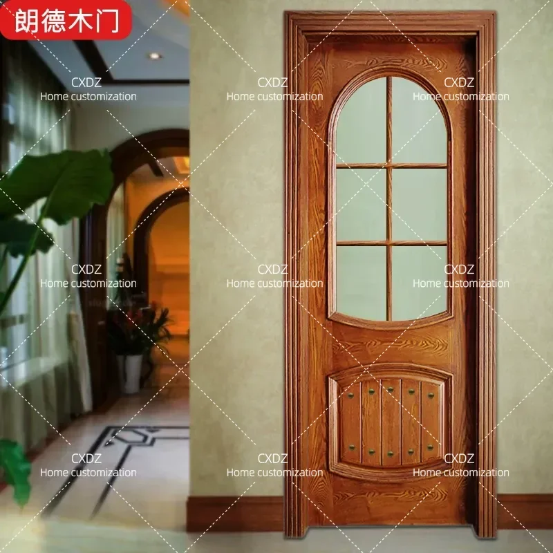 American Style Solid Wood Door with Rivet Decoration Flat Folding Design for Bedroom Kitchen Bathroom Home Custom Set