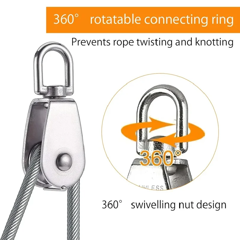 M15 Stainless Steel Single Swivel Pulley Wire Rope Crane Lifting Pulley Block Hook Single Pulley Block Hanging Wire Towing Wheel