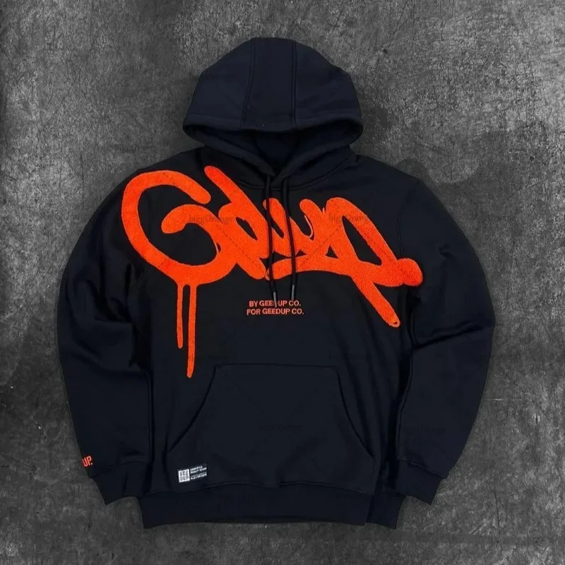 

Geedup Streetwear Толстовка с капюшоном большого размера с вышитым логотипом Повседневный удобный пуловер в стиле хип-хоп Sle Street Faion