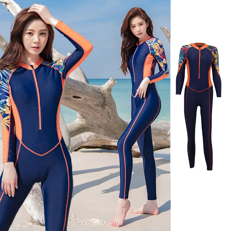 

wisuwore 2023 One Piece Rush Guard Women Diving Suit Full Bodysuit Front Zipper Snorkeling Wetsuit Long Sleeve Surfing Swimsuits