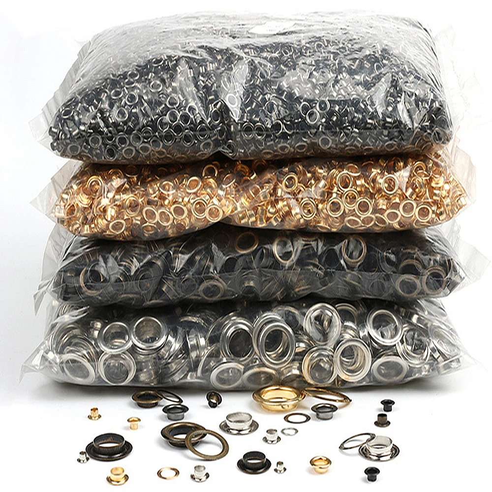 2000Sets/pack Brass Eyelet Grommet Round Rings for DIY Leather Craft Bags Bolsas Shoes Tools Clothing Belt Hat Tarp Accessories