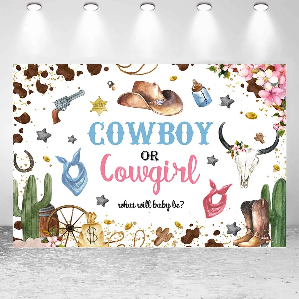 Mocsicka Cowboy or Cowgirl Baby Shower Backdrop Wild West Cactus Gender Reveal Party Decor Newborn Background Photo Studio Props