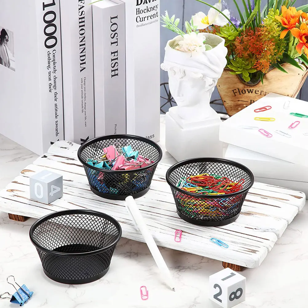 

4Pcs Desktop Mesh Paperclip Holders Metal Organizer Storage Basket Sundries Container for Office Home Colorful Paper Clips
