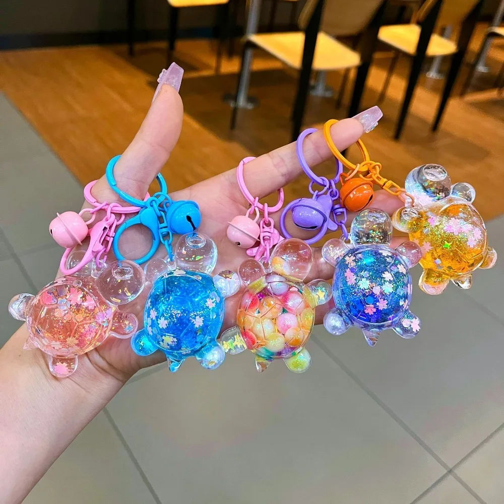 Glowing Candy Color Turtle Dolls Luminous Transparent Flower Tortoise Pendant Flowing Sparkling Quicksand Bottle Ornament Girls